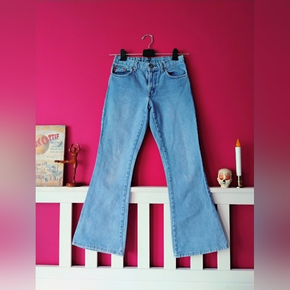 VINTAGE l.e.i. Flare Leg Denim Blue Jeans SIZE 5 • AUTHENTIC VINTAGE from 1990's - Picture 2 of 12